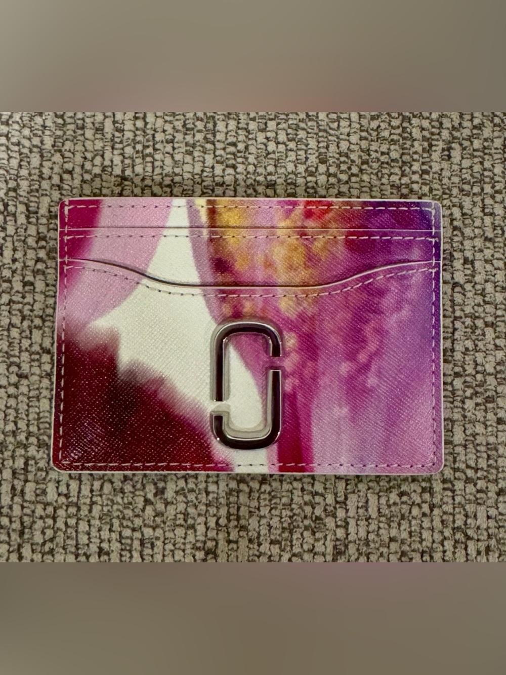Marc Jacobs Pink Purple Floral Card Holder with Silver Double J - Picture 2 of 3